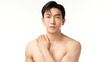 © kitthanes - Portrait of shirtless young handsome Asian man for skincare and beauty concepts against on white background,