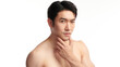 © kitthanes  - Portrait of shirtless young handsome Asian man for skincare and beauty concepts against on white background,