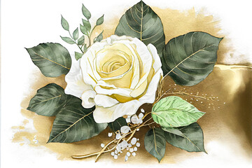 Wall Mural - illustration white rose watercolor. Generative AI