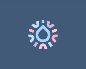Water drop logo design. Water drop logotype in a frame from colored shapes. Water clean moisture icon. Vector illustration.