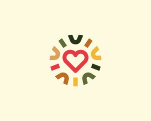 Wall Mural - Heart logotype. Heart logotype in a frame from colored shapes. Creative love valentines day sign. Cardiology health icon. Vector illustration.