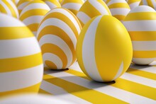 Bright Neat Spring Illustration. White And Yellow Eggs, Easter Theme. AI Image