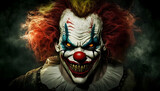 Scary horror clown with creepy smile.