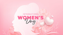 International Women's Day 8 March With Flower And Heart On Pink Background, EPS10 Vector Illustration.
