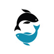 Fish icon black and blue silhouette. Fisheries logo symbol