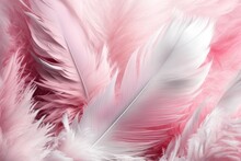 Beautiful Abstract Soft Pink Feathers On White Background, Pink Background, Feather Background, Banner. AI Image	