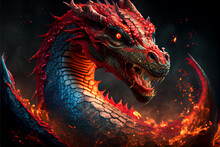Red Dragon Close-up 3d. Generative AI