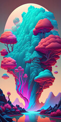 A surreal abstract fantasy landscape in vivid colors  - Generative AI