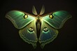 Luna moth wings glowing, concept of Metamorphosis and Bioluminescence, created with Generative AI technology