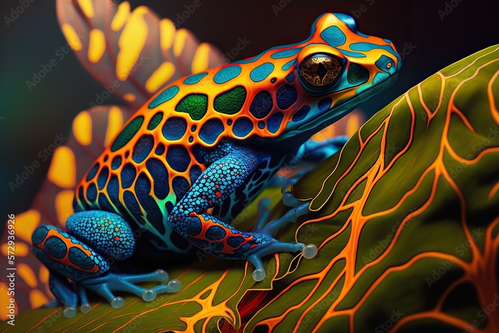 Poison dart frog skin vibrant, concept of Toxin-Secreting and Brightly-Colored, created with Generative AI technology