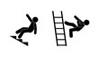 icon fall from stairs, illustration man fell down, warning sign