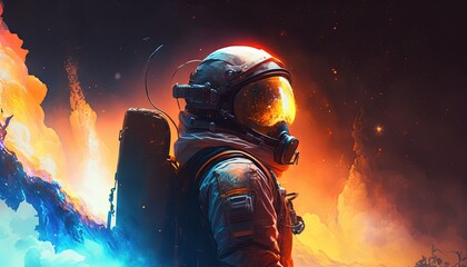 Wall Mural - astronaut with light glow background, generative ai