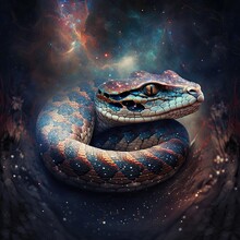 Close Up Of Curling Body Of A Snake In Space 