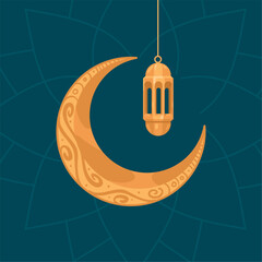 Poster - golden arabic lamp in moon