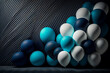 © Golden_hind - A bunch of blue and white balloons on black background. Generative AI