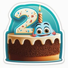 delicious brown birthday cake sticker with candle generative ai technology