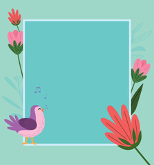 Poster - spring flowers and bird