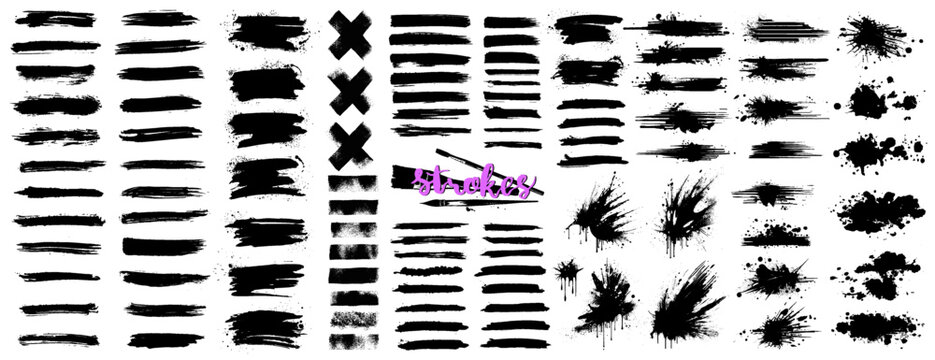 Сreative grunge graphic box, paintbrush, ink brush stroke, lines and splashes. Rectangle text boxes for social media and network. Dirty graphic texture, brushes and dried paint strokes. Vector