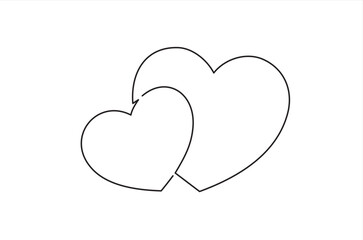 Wall Mural - Continuous one line drawing of Two hearts from one black line. Picture for decoration of festive illustrations for the holiday of all lovers.