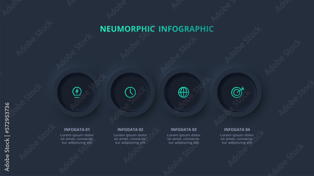Neumorphic flowchart dark iinfographic. Creative concept for ...