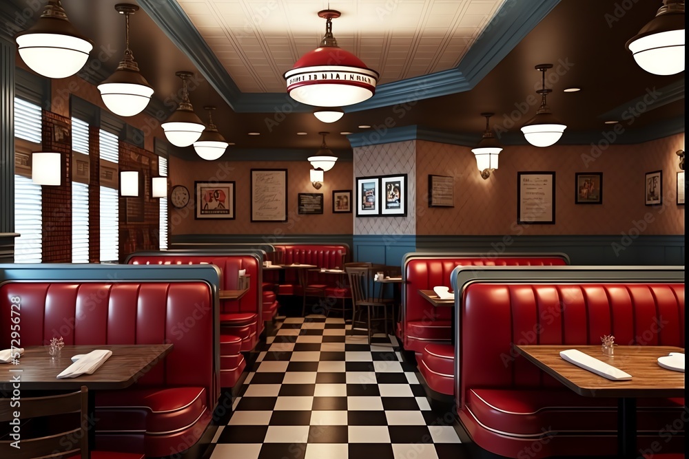 Retro American Restaurant Interior with Tables, sofas. Generative AI ...
