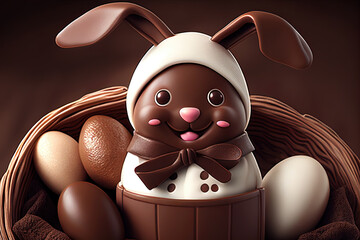 Wall Mural - Chocolate easter bunny created with Generative AI technology