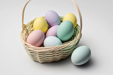 Wall Mural - Easter eggs in a basket created with Generative AI technology