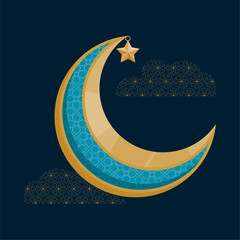 Canvas Print - golden crescent moon with star