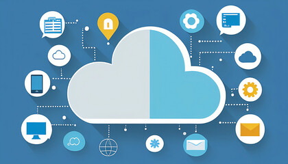 Wall Mural - Cloud Computing Concept Design. Cloud connected to Laptops, computers and other devices, simple.