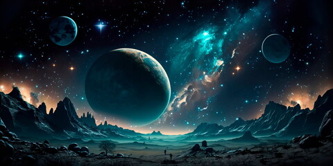The night sky twinkles with stars and planets, reminding us of the infinite expanse of outer space beyond planet Earth Generative AI
