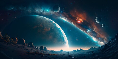 Wall Mural - the night sky twinkles with stars and planets, reminding us of the infinite expanse of outer space b
