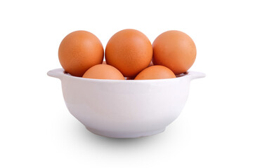 Fresh chicken eggs in a white bowl