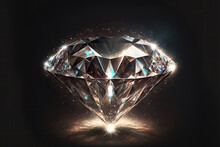 Shiny Dazzling Diamond On Black Background. Generative AI Illustration.