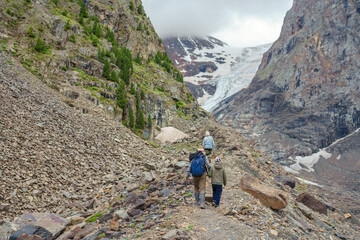 Wall Mural - people hiking in the highest mountains