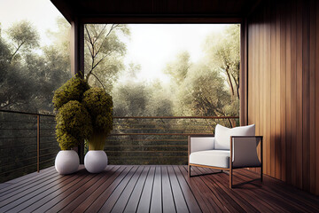 Wall Mural - Wooden terrace with natural views.