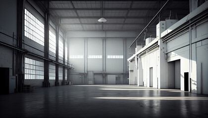 Wall Mural - Interior of empty warehouse. Rental of industrial and warehouse buildings, logistics center.