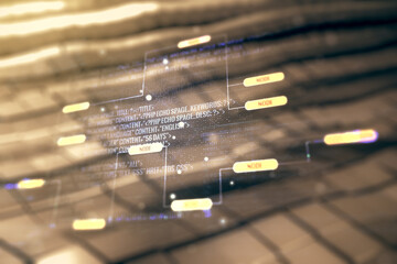Poster - Abstract virtual coding concept on blurry abstract metal background. Multiexposure