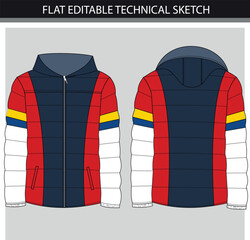 Colourful colour block sports puffer jacket with the zipper Vector illustration file