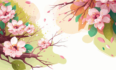 Sakura spring flowers mock-up illustration for women`s day or women`s history month with copy space vector illustration.