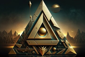 Wall Mural - stylishly futuristic, with a glittering golden triangle in its center Generative AI