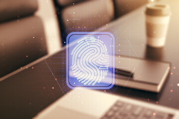 Aufkleber - Abstract creative fingerprint concept on modern laptop background. Multiexposure