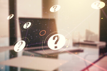 Aufkleber - Double exposure of question mark hologram on laptop background. Sociology and psychology concept