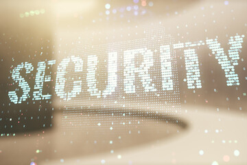 Fototapete - Virtual cyber security creative concept on abstract empty interior background. Double exposure
