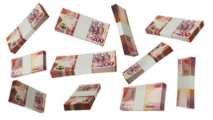 Aufkleber - 3D rendering of  stacks of 200 Ghanaian cedi notes flying in different angles and orientations