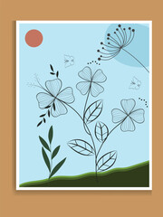 Wall Mural - abstract art nature background vector. modern shape line art wallpaper. boho foliage botanical tropi