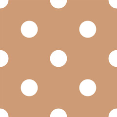 Seamless retro pattern with large white polka dots on a pastel brown background.Flat style vector illustration.