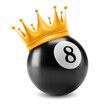 © Pagina - Black billiards ball with number eight and gold crown. Conceptual icon on billiard theme. 3d realistic vector illustration