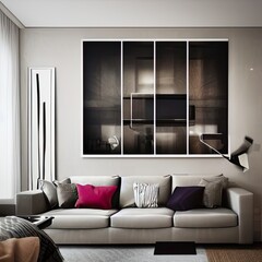 Sticker - modern living room with fireplace