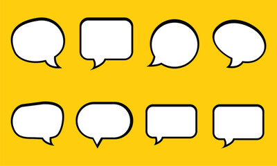 Sticker - set of speech bubbles on yellow background. talk bubble speech icon. chat bubble line art. cloud spe