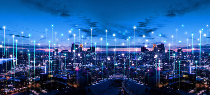 telecommunication and communication network concept. big data connection technology. smart city and 